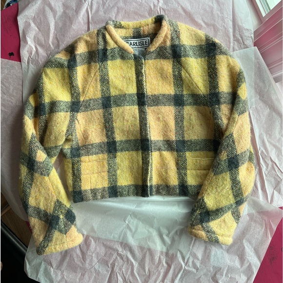 VTG 90s Carlisle crop wool mohair jacket 4 vintage MINT lined pockets roll cuffs - Picture 2 of 12